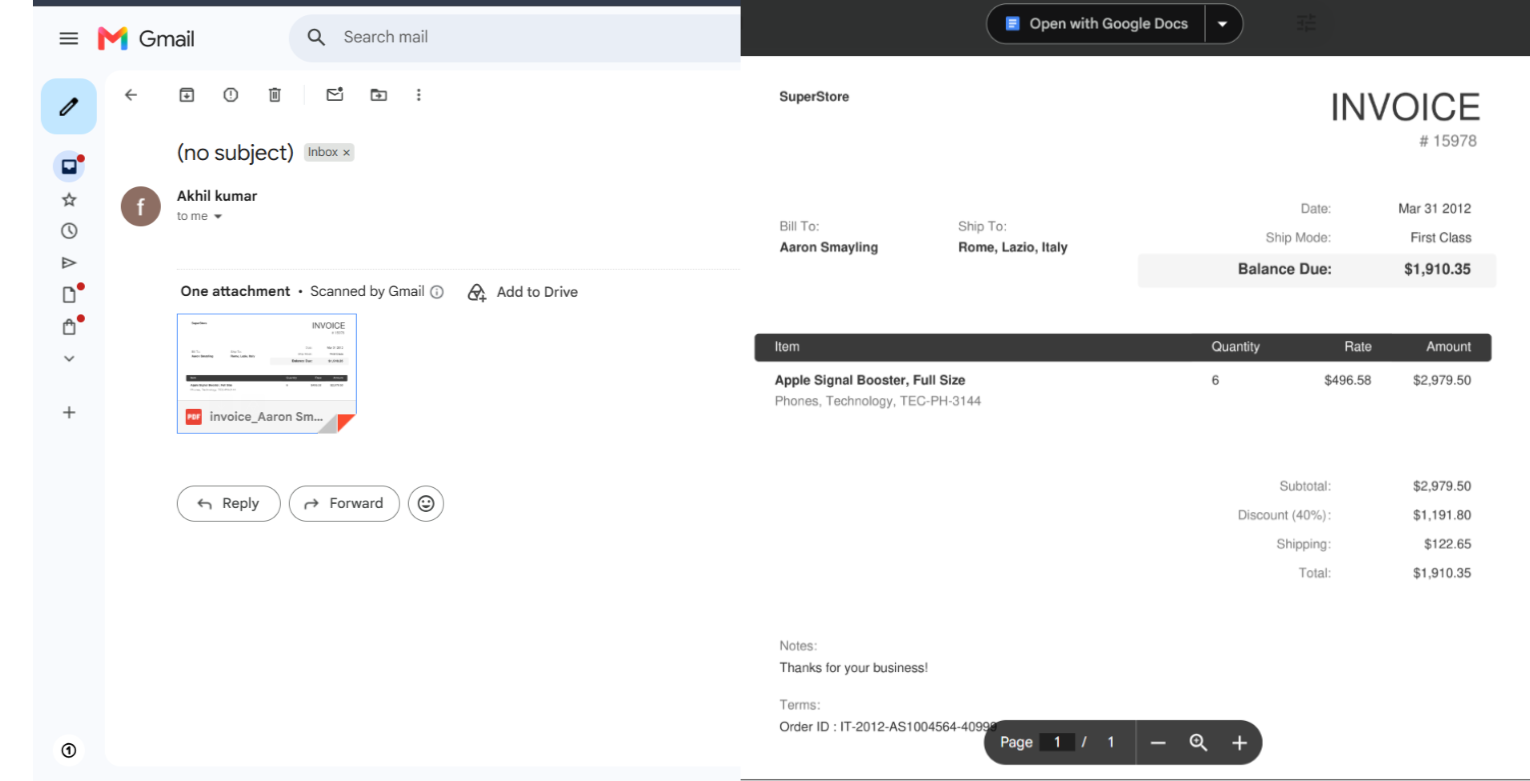 Incoming Gmail Invoice